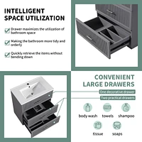 30 Inch Bathroom Vanity with Ceramic Sink Combo Set, Modern Freestanding Bathroom Storage Cabinet with 2 Drawers, Floor Standing Bath Vanity, Gray