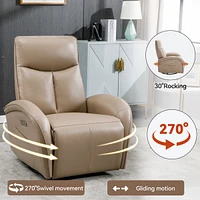 Streamdale Furniture Brown Leatheraire Swivel and Rocker Power Recliner Chair with Lumbar Support, Max Swivel Degree 270, Heavy Duty Motion Mechanism