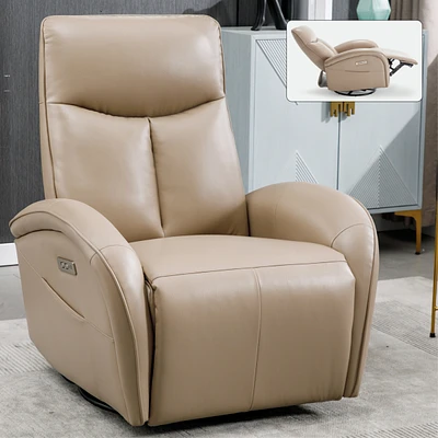 Streamdale Furniture Brown Leatheraire Swivel and Rocker Power Recliner Chair with Lumbar Support, Max Swivel Degree 270, Heavy Duty Motion Mechanism