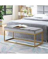 Streamdale Furniture Modern Tufted Channel Entryway Bench Emerald Velvet Upholstered End of Bed Bench with Metal Frame, Footboard Bench for Living Roo