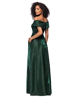 Xscape Women's Off-The-Shoulder Shimmer Wrap Style Gown