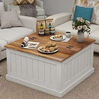 31.5" Farmhouse Coffee Table, Square Wood Center Table with Hinged Lift Top, Rustic Cocktail Table with Large Hidden Storage Compartmen for Livin