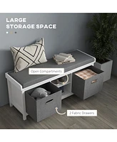 Shoe Bench with Cushion, Storage Bench for Entryway with Padded Seat, 2 Drawers and Adjustable Shelf for Hallway, Living Room, Bedroom, White