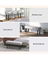Modern Ottoman Bench, 39.4" Faux Leather Upholstered End of Bed Bench with Metal Legs and Padded Seat, Rectangular Entryway Bench, Gray
