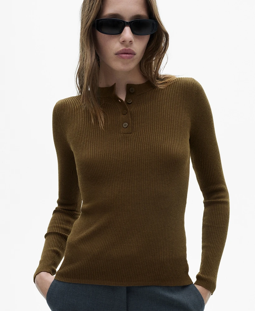 Mango Women's Buttons Detail Ribbed Sweater