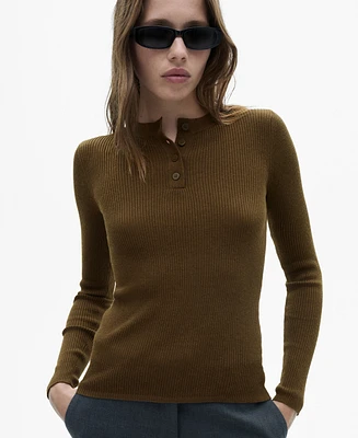 Mango Women's Buttons Detail Ribbed Sweater