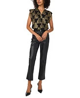 Vince Camuto Women's Metallic-Print V-Neck Flutter-Sleeve Top