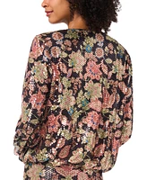 Vince Camuto Women's Floral-Print Sequined Zip Jacket