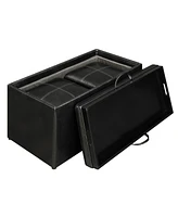 Convenience Concepts 35" Faux Leather Sheridan Storage Bench with Tray and Stools