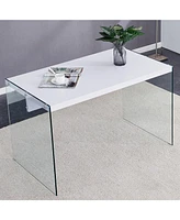 Simplie Fun The top of the coffee table is made of Mdf and white stickers, and the sides are clear tempered glass. The design is simple and elegant, a