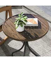 Streamdale Furniture Outdoor Side Table, 26" Round Patio Table with Steel Frame and Slat Tabletop for Garden, Backyard, Porch, Balcony, Distressed Bro