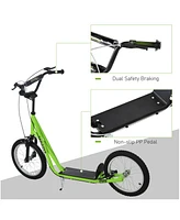 Streamdale Furniture Youth Scooter Kick Scooter for Kids 5+ with Adjustable Handlebar 16" Front and Rear Dual Brakes Inflatable Wheels, Light Green