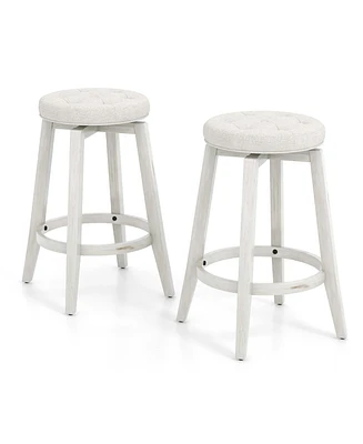 26" Swivel Bar Stool Set of 2 Upholstered Counter Height Rubber Wood Frame
