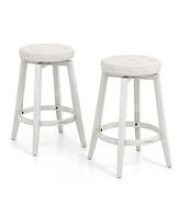 26" Swivel Bar Stool Set of 2 Upholstered Counter Height Rubber Wood Frame