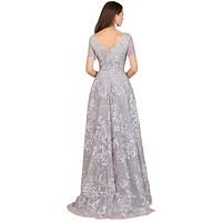 Lara Women's Short Sleeve Lace A-Line Dress with V-Neckline