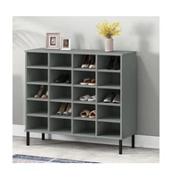 vidaXL Shoe Rack with Metal Legs Gray 37.4"x13.8"x33.9" Solid Wood Oslo