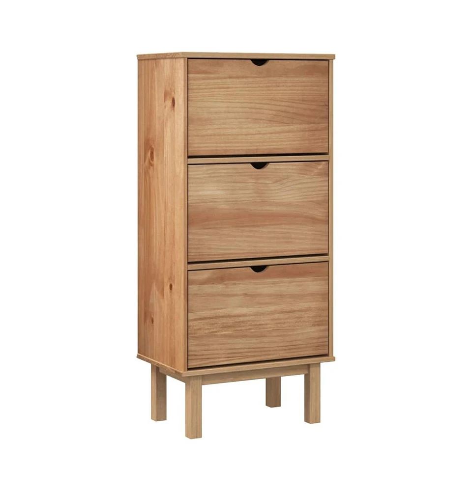 vidaXL Shoe Cabinet Otta with 3 Drawers Brown Solid Wood Pine