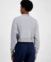 Tommy Jeans Women's Cropped Tartan Logo Mock Neck Sweatshirt