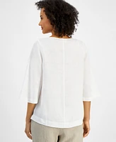 Charter Club Women's Linen Woven Flounce-Sleeve Top, Exclusively at Macy's