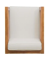 Oana Mid-Century Modern Club Chair: Acacia Wood, Shagreen Cushions, Waterproof