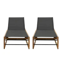 Streamdale Furniture Mia Chaise Lounges: Breathable Mesh, Acacia Wood, Outdoor Comfort