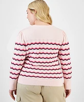 Tommy Hilfiger Plus Cotton Scalloped-Stripe Sweater