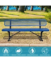 6 ft. Outdoor Steel Bench with Backrest in Blue