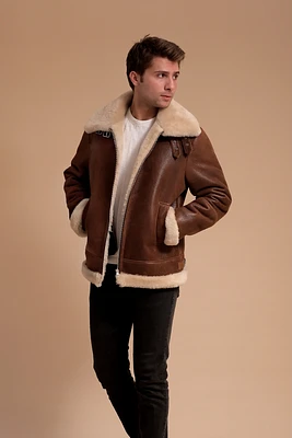 Furniq Uk Men's Leather Sheepskin Jacket, Brown, Created for Macy's