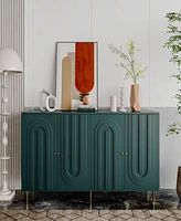 Simplie Fun Modern Green Lacquered 4 Door Wooden Cabinet Sideboard Buffet Server Cabinet Storage Cabinet, for Living Room, Entryway, Hallway, Office,