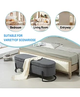 Storage Ottoman, Bedroom End Bench, Upholstered Fabric Storage Ottoman with Safety Hinge, Entryway Padded Footstool, Ottoman Bench for Living Room & B