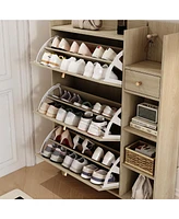 Natural Bohemia Style Shoe Cabinet, Shoe Rack Cabinet with 3 Rattan Flip Drawers,3 Square Shelves and 1 Storage Drawer, Shoe Organizer with Mulit Stor