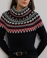 Lauren Ralph Petite Fair Isle Cotton Turtleneck Sweater