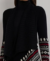 Lauren Ralph Petite Fair Isle Cotton Shawl-Collar Cardigan