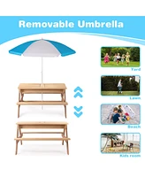 Streamdale Furniture 3-in-1 Kids Outdoor Wooden Picnic Table With Umbrella, Convertible Sand & Wate, Gray Astm & Cpsia Certification