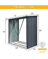 Outdoor Steel Firewood Rack, Open Wood Shed with Sloped Roof for Firewood, Pellet, or Lumber Storage, Black