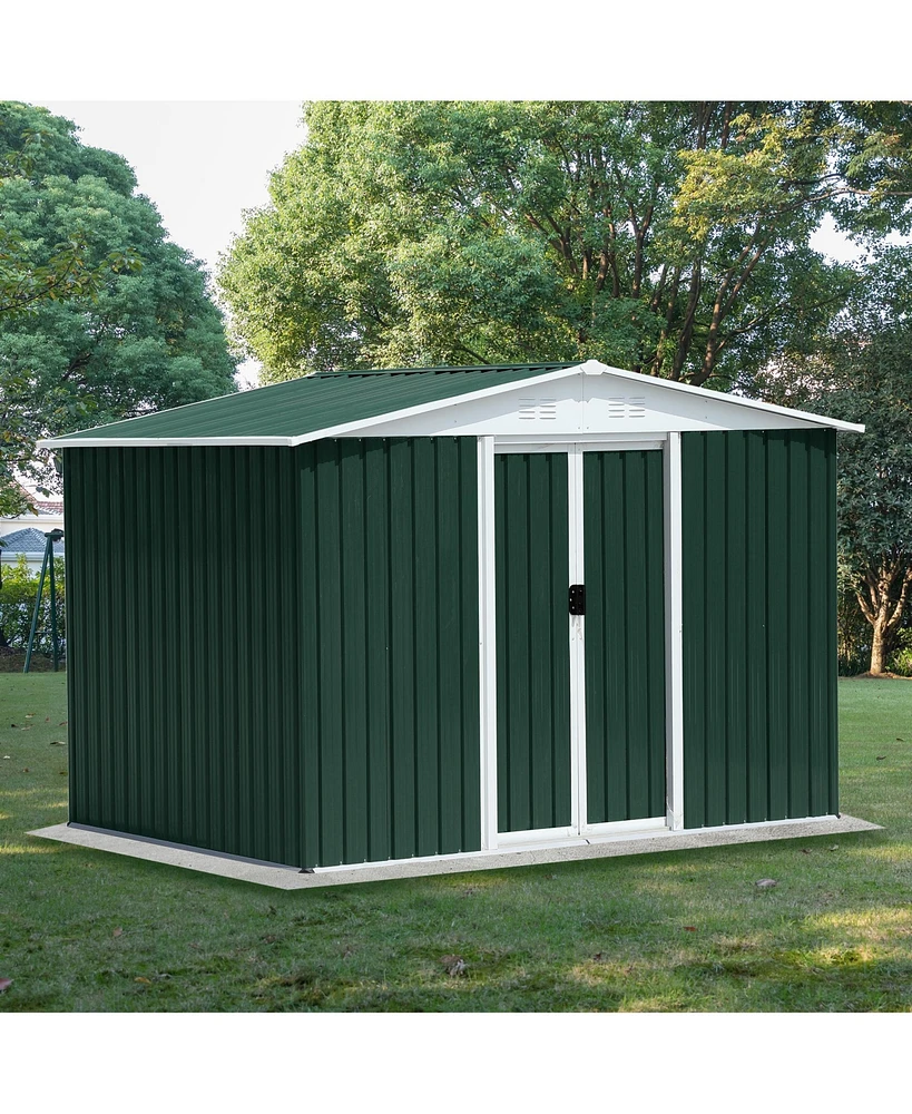 Simplie Fun 8x6 Feet Outdoor Storage Garden Shed Apex Roof Green With Aluminum alloy frame and sliding door