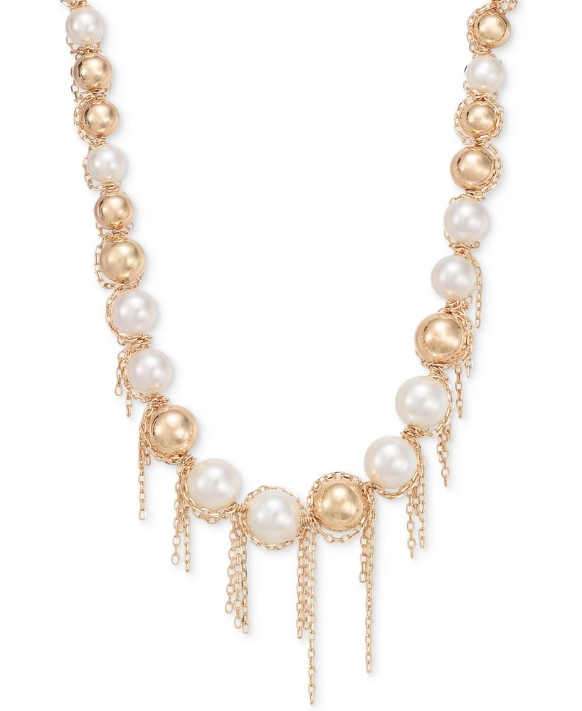 I.n.c. International Concepts Gold-Tone Chain-Wrapped Bead & Imitation Pearl All-Around Statement Necklace, 19" + 3" extender, Exclusively at Macy's