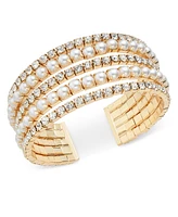 I.n.c. International Concepts Crystal & Imitation Pearl Multi-Row Cuff Bracelet, Created for Macy's