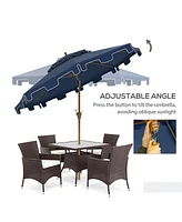 9' Patio Umbrella with Push Button Tilt and Crank, Double Top Ruffled Outdoor Market Table Umbrella with 8 Ribs, for Garden, Deck, Pool, Dark Blue