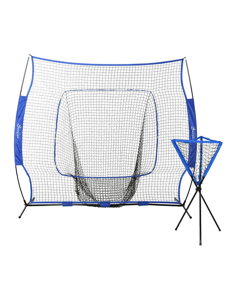 Streamdale Furniture Baseball Practice Net Set with 7.5x7ft Catcher Net, Ball Caddy, Portable Baseball Practice Equipment with for Hitting, Pitching,