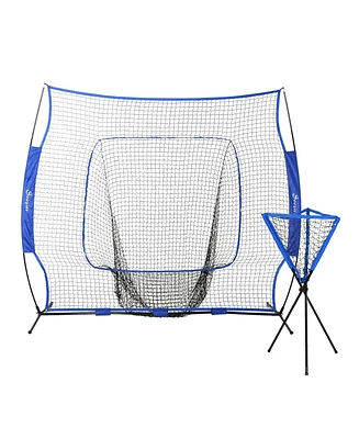 Streamdale Furniture Baseball Practice Net Set with 7.5x7ft Catcher Net, Ball Caddy, Portable Baseball Practice Equipment with for Hitting, Pitching,