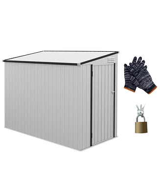 Simplie Fun 4' x 7.7' Metal Outdoor Storage Shed, Lean to Storage Shed, Garden Tool Storage House with Lockable Door and 2 Air Vents for Backyard, Pat