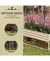Raised Garden Bed with Galvanized Steel Frame, Storage Shelf and Bed Liner, Elevated Planter Box with Legs for Vegetables, Flowers, Herbs, Cream