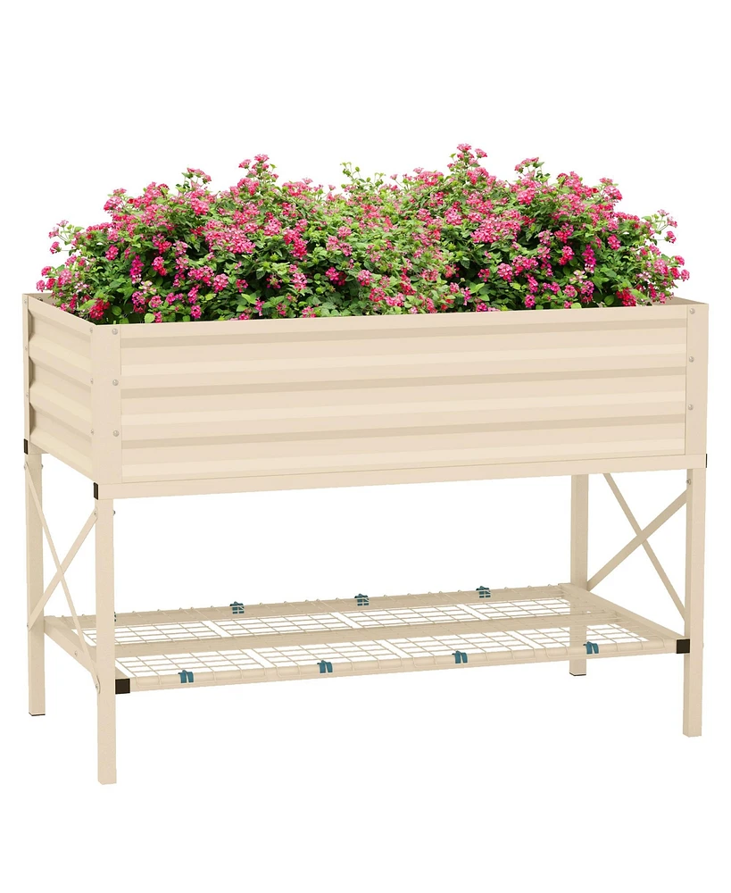 Streamdale Furniture Raised Garden Bed with Galvanized Steel Frame, Storage Shelf and Bed Liner, Elevated Planter Box with Legs for Vegetables, Flower