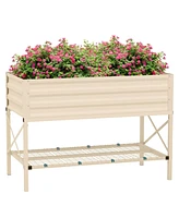 Streamdale Furniture Raised Garden Bed with Galvanized Steel Frame, Storage Shelf and Bed Liner, Elevated Planter Box with Legs for Vegetables, Flower