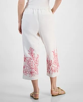 Charter Club Women's Embroidered 100% Linen Cropped Pants