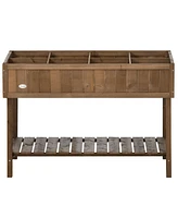 Simplie Fun 43x18x30in Raised Garden Bed with 8 Pockets and Shelf, Wooden Elevated Planter Box with Legs to Grow Herbs, Vegetables, and Flowers