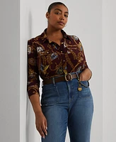 Lauren Ralph Plus Belting-Print Shirt