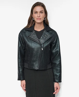 Dkny Women's Foiled Tweed Moto Jacket