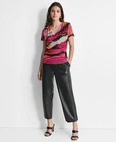 Dkny Women's Printed-Mesh V-Neck Top